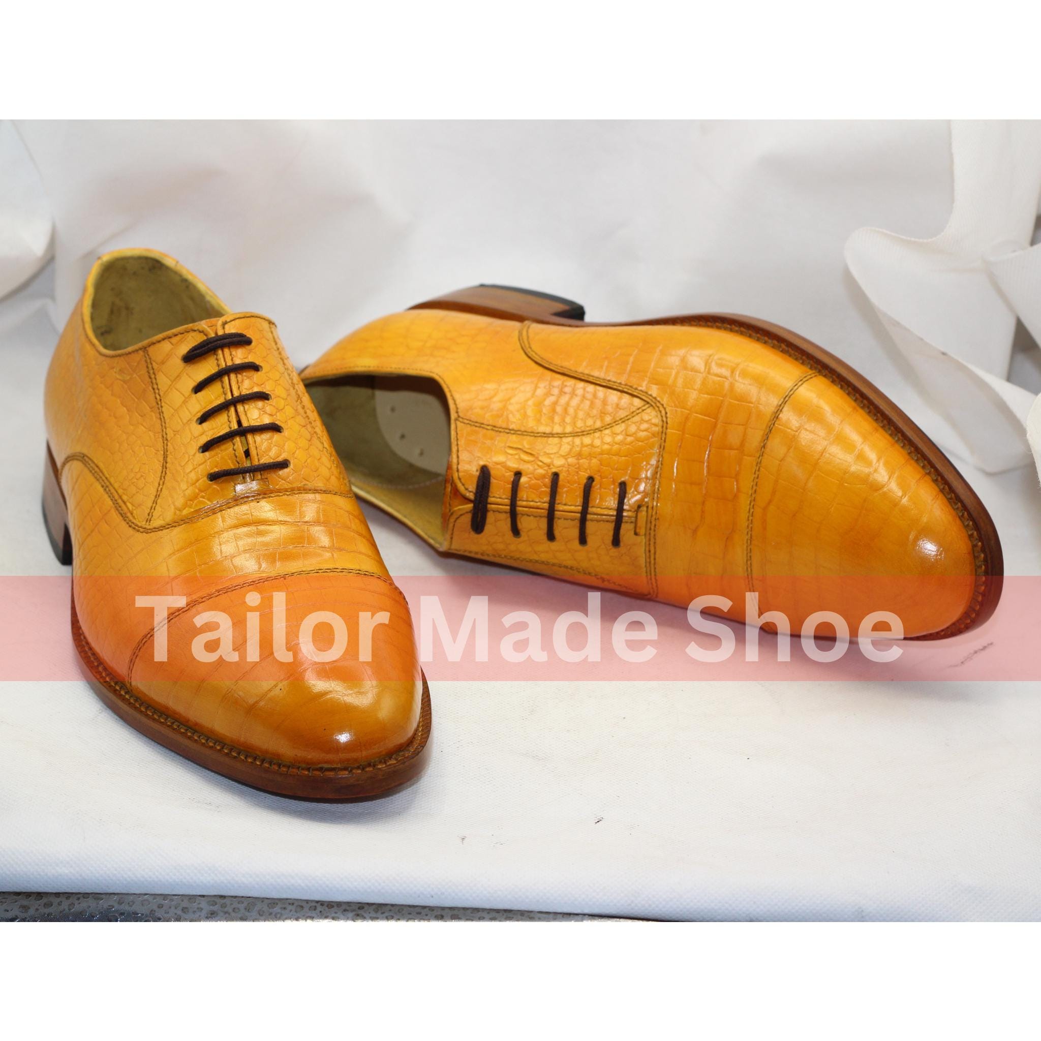 Tan/Yellow Genuine Alligator skin formal shoes Mauri 4851 Camel Gold Alligator Lace Up Dress Shoes – Dudes  main image 4