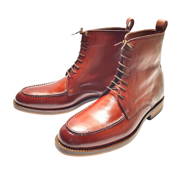 Bespoke Boots Handmade Boots, Custom Made Boots, Handstiched, Hand Polished Goodyear Welted Brown Premium Quality Leather Laceup Mens Boots