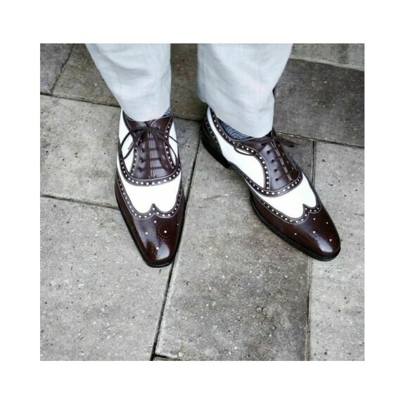 Handmade Leather Oxford Wingtip Brogue, Two-tone Leather  display picture 1
