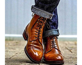 Handcrafted Bespoke Boots: Unique Artisan Footwear | Custom-made Leather Boots for Men and Women Handmade Tan Leather Boot, Ankle Derby Boot