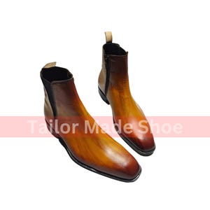 Made to Order Bespoke Handmade Boots, Custom Made Premium Quality Tan Shaded Leather Vintage Boots Winter Boots Men&#39;s Boots & Women&#39;s Boots