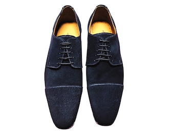 Made to Measure Tailor Made Handmade Bespoke Handstiched Custom-Made Black Suede Toe Cap Oxford Lace Up Men's & Women's Formal Dress Shoes