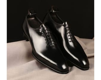 Tailor made Handmade Handcrafted Bespoke Goodyear Welted Hand Stitched Black Leather Whole Cut Oxford Formal Dress Men's Party Wears Shoes