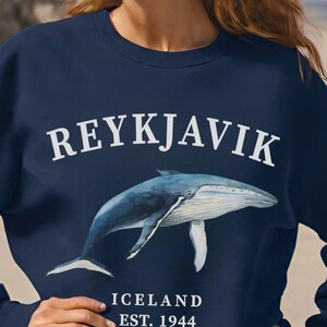 Bluza z okrągłym dekoltem Reykjavik Islandia, damska bluza Vintage Whale Pullover Gift