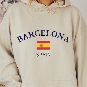 Barcelona Spain Hoodie Sweatshirt, Spanish Flag Gift Pullover