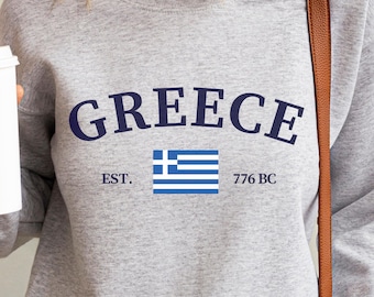 Greece Flag Crewneck Sweatshirt, Greece Travel Souvenir
