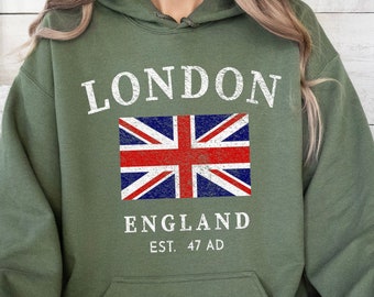 Itzu London England Felpa Con Cappuccio E Zip Intera In Cotone Union Jack Da Uomo Bordeaux M 109502419