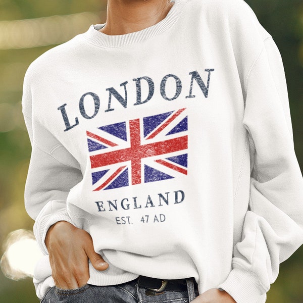 Sweatshirt Londres, pull Angleterre, pull Royaume-Uni, col rond Londres pour femme, chemise Londres pour homme, pull drapeau britannique vintage