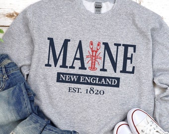 Maine Lobster Sweatshirt, Vintage New England Crewneck