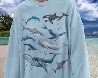 Vintage Whale Crewneck, Orca Sweatshirt, Whale Sweater, Dolphin Shirt, Humpback Whale