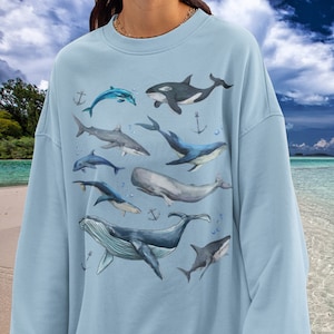 Vintage Distressed Whale Crewneck Sweatshirt: Orca, Dolphin, Humpback