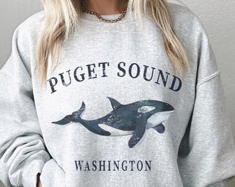 Puget Sound Orca Whale Sweatshirt, Washington Travel Crewneck