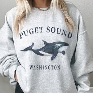 Puget Sound Whale Sweatshirt, Womens Washington Crewneck, Washington Pullover Shirt Gifts Souvenir
