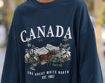 Canada Moose Sweatshirt, Unisex Canadian Crewneck Pullover Shirt Gift, The Great White North