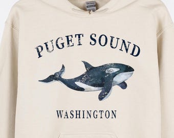 Puget Sound Washington Whale Hoodie, Travel Souvenir Sweatshirt