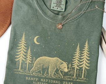 Banff National Park Bear at Night Comfort Colors® Tshirt, Alberta Canada Hiking Gift Tee