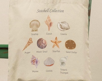 Seashell Collection Tote Bag, Beach Vacation Shell Collector Bag