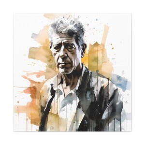 Impressão de arte de fã de Anthony Bourdain em tela esticada - tela fosca, esticada, 1,25"