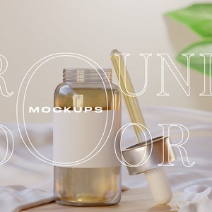 BUNDLE Editable Dropper Bottle Mockup, Glass serum Bottle, Essential Oil Bottle Template | Editable Label Smart Object, cosmetic bottle