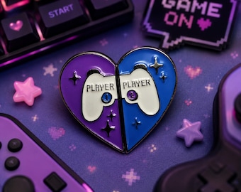 Player 1 Player 2 Couples Pin Set | Matching Gamer Enamel Pins | Cute Gaming Accessories | Gamer Couple Gift | Gaming Pin Badge Set