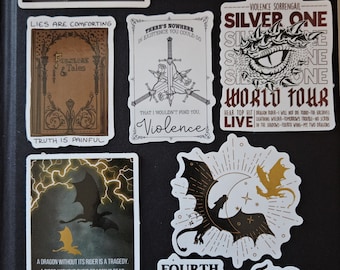 Fourth Wing Inspired Sticker Pack of 10 | Dragon Rider Fantasy Stickers | Bookish Sticker Bundle | Reader Gift | Fantasy Book Merch