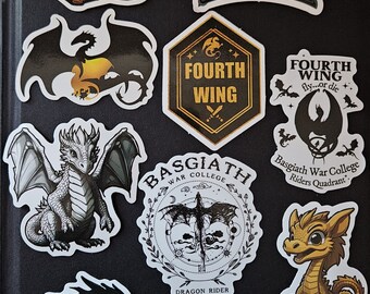 Fourth Wing Inspired Sticker Pack of 10 | Dragon Rider Fantasy Stickers | Bookish Sticker Bundle | Reader Gift | Fantasy Book Merch