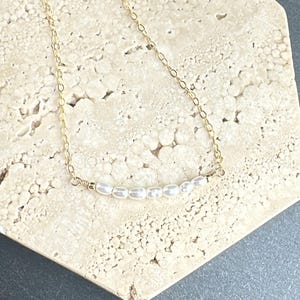 Gold pearl necklace fresh water pearls pearl jewelry elegant wedding jewelry gift ideas for friend rice pearls dainty gold filled necklace