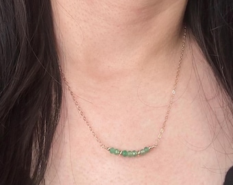 Minimalist Jade Bar Necklace 14k Gold Filled Natural Green Gemstone Jewelry Dainty Layering Necklace for Everyday Gift for Her Gold Necklace