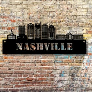 Nashville Skyline Metal Wall Art, Nashville Wall Art, Nashville Skyline, Rustic Metal City Sign, Travel Theme Decor, Nashville Decor, Music