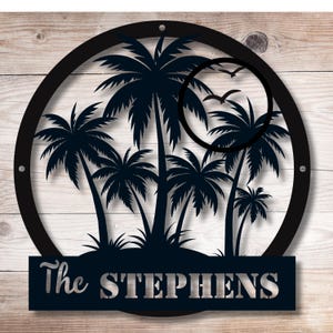 Custom Family Name Palm Tree Metal, Personalized Metal Name Beach Sign, Custom Metal Palm Tree Sign, Beach Meta Gift, Beach House Decor
