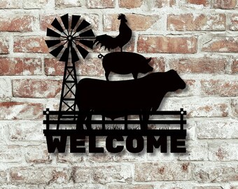 CREATCABIN Welcome To The Funny Farm Targa Pollo in Metallo Targa in Metallo Gallo Pittura Vintage Poster Targa Retro Targa in Ferro Murale da Appendere Decorazione da Parete per Ristorante 20x30cm