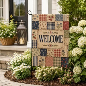 Patchwork Garden Flag | Vintage Welcome for Farmhouse Porches
