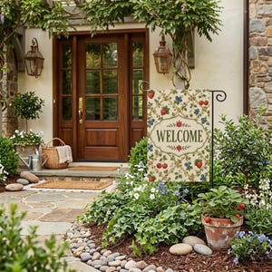 Berry Trellis Welcome Garden Flag | Vintage Summer Porch Decor