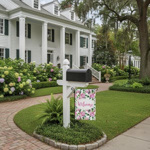 Welcome Garden Flag | Pink Floral Outdoor Yard Decor | Elegant Spring & Summer Porch Decoration