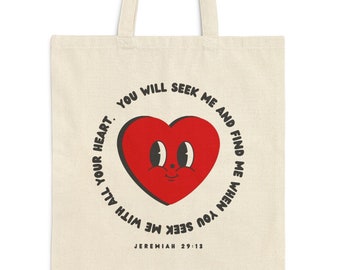 Jeremías 29:13 Christian Canvas Tote Bag, Bible Verse