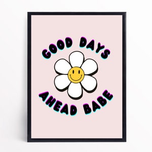 Cartel imprimible con temática de Smiley Face Daisy Nostalgia de los años 90, descarga digital para imprimir