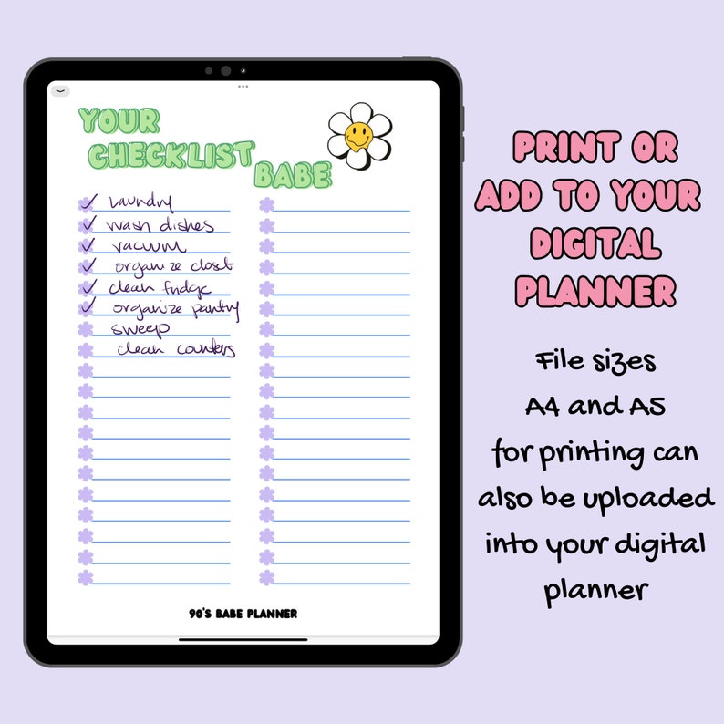 Printable Checklist Planner Insert, 90's Themed, Sizes A4 and A5 ...