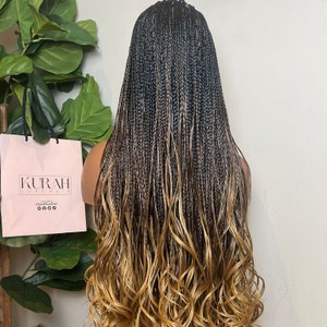 French curl spiral cap with HD lace, ombré small box braids, soft curls, natural look, summer hair, full lace braid wig