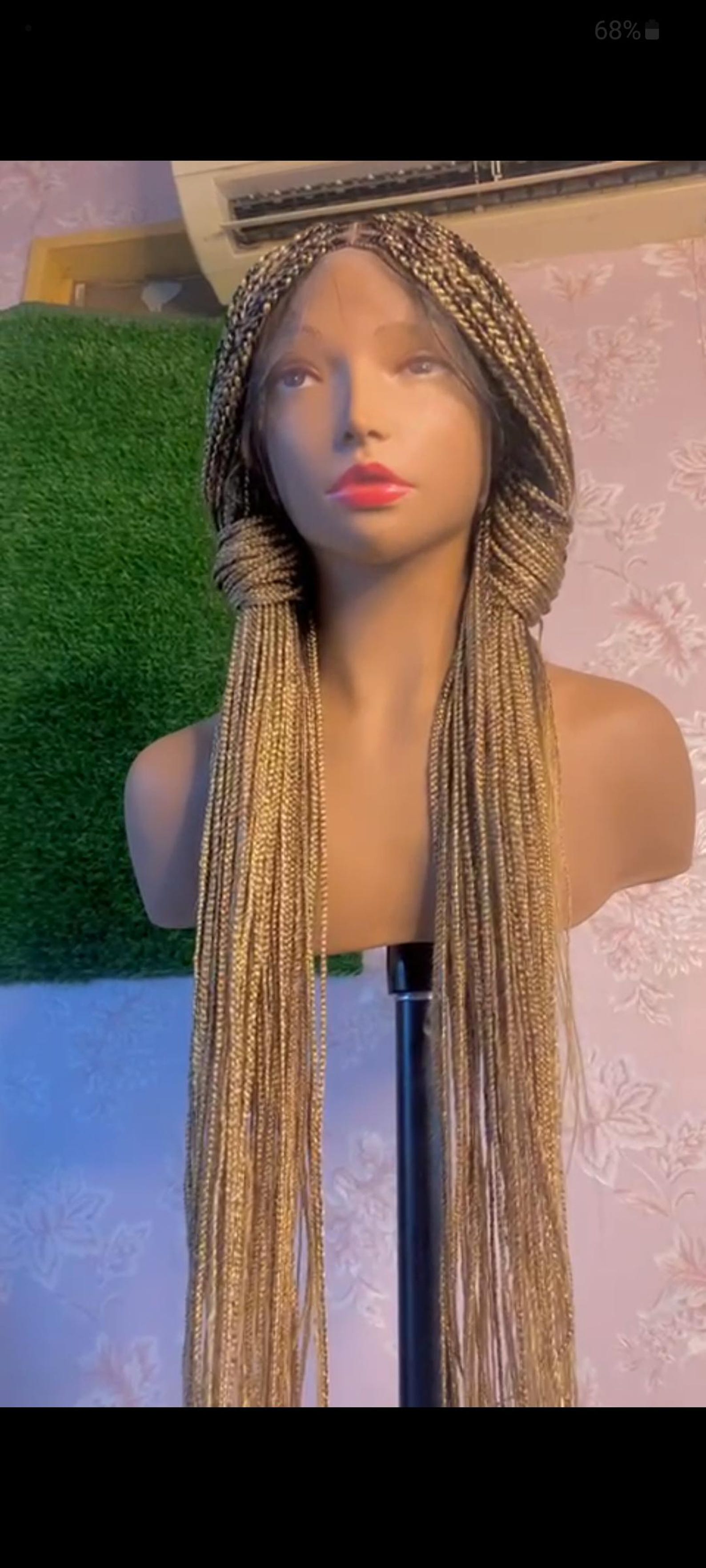 Handcrafted Knotless Frontal Braided Wig Cap, Bohemian Box Braid ...