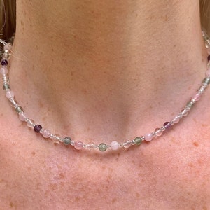 Gemstone & Crystal Beaded Choker // Rose Quartz Necklace, Fluorite Necklace, Clear Quartz Necklace, Boho Choker, Hippie Choker