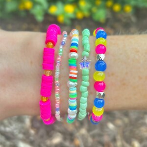 Colorful Boho Bracelet Pack // Stackable Beaded Bracelets, Handmade Stretchy Bracelet Set, Crystal Bracelets