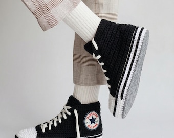 Handmade Crochet Converse-Style Slippers – Unisex, Custom Colors, Cozy Indoor Shoes