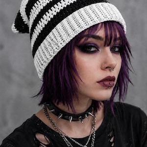 Crochet Slouchy Pixie Beanie - Witchy Wizard Hat, Handmade Gothic Festival Cap, Cozy Alternative Hat