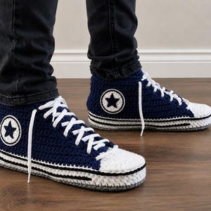 Handmade Crochet Converse-Style Slippers – Unisex, Custom Colors, Cozy Indoor Shoes