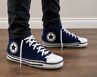 Pantuflas estilo Converse de crochet hechas a mano: unisex, colores personalizados, cómodas zapatillas de interior