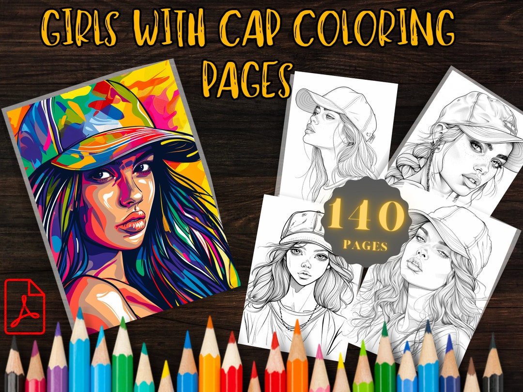 140 Girls With Cap Printable Coloring Pages for Creative Fun, Instant ...