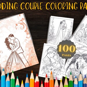 100 Wedding Couple Coloring Pages, Beautiful Printable Designs for Perfect DIY Wedding Activities , Ideal for Adults and Kids Alike