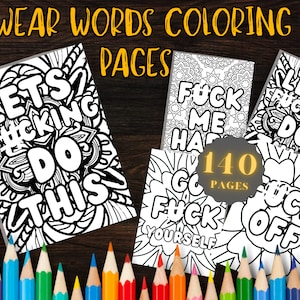 140 Swear Words Coloring Pages for Relaxation & Fun - Printable Adult Coloring Book Sheets for Mature Audiences, Instant Digital Download