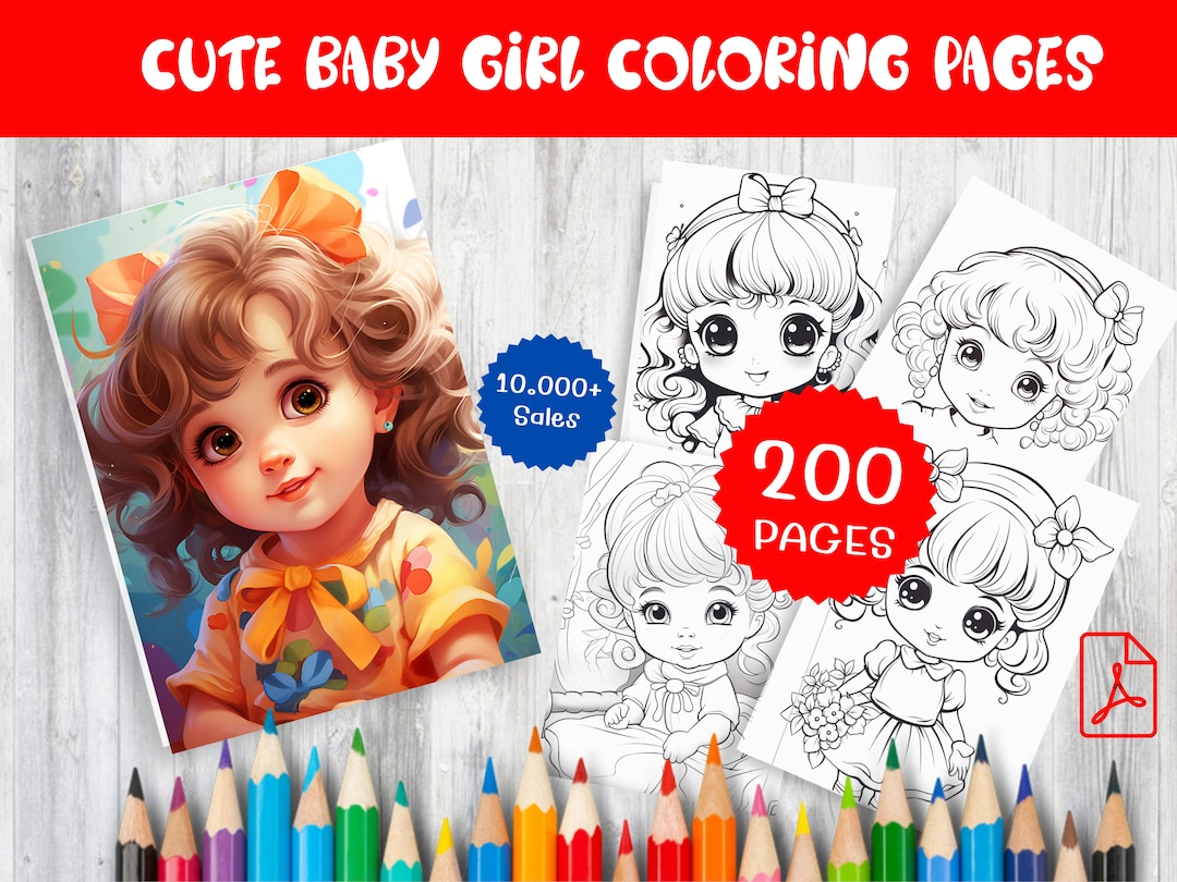 200 Cute Baby Girl Coloring Pages - Instant Download PDF for All Ages ...