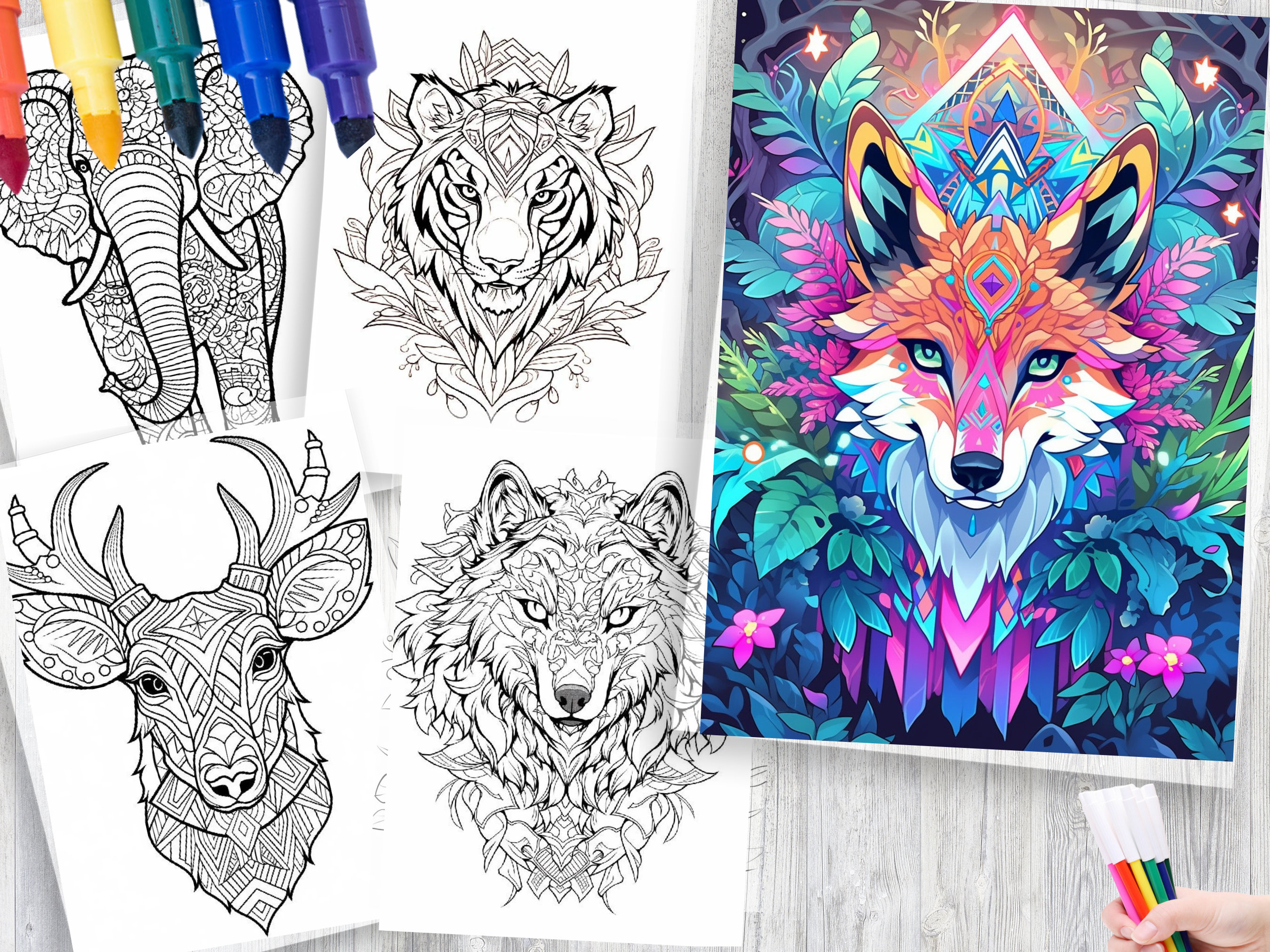 50 Animal Mandala Coloring Pages, Zen Wildlife Art (printable PDF) - Etsy